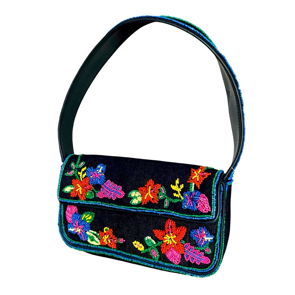 🆕 STAUD Tommy Shoulder Bag Floral Beaded Denim - Picture 4 of 17